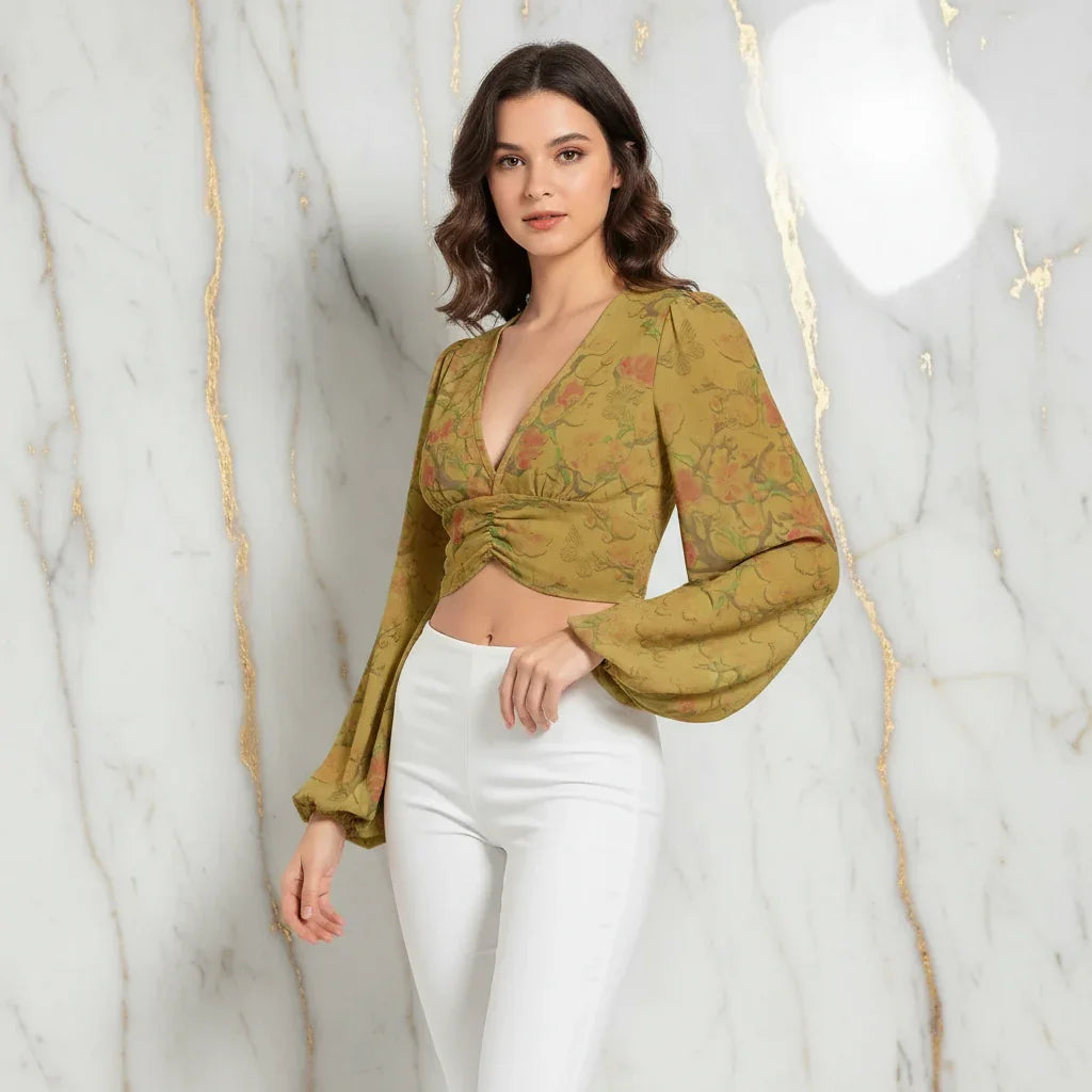 Full body elegant pose in white trousers