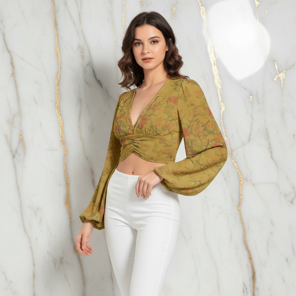 Full body elegant pose in white trousers