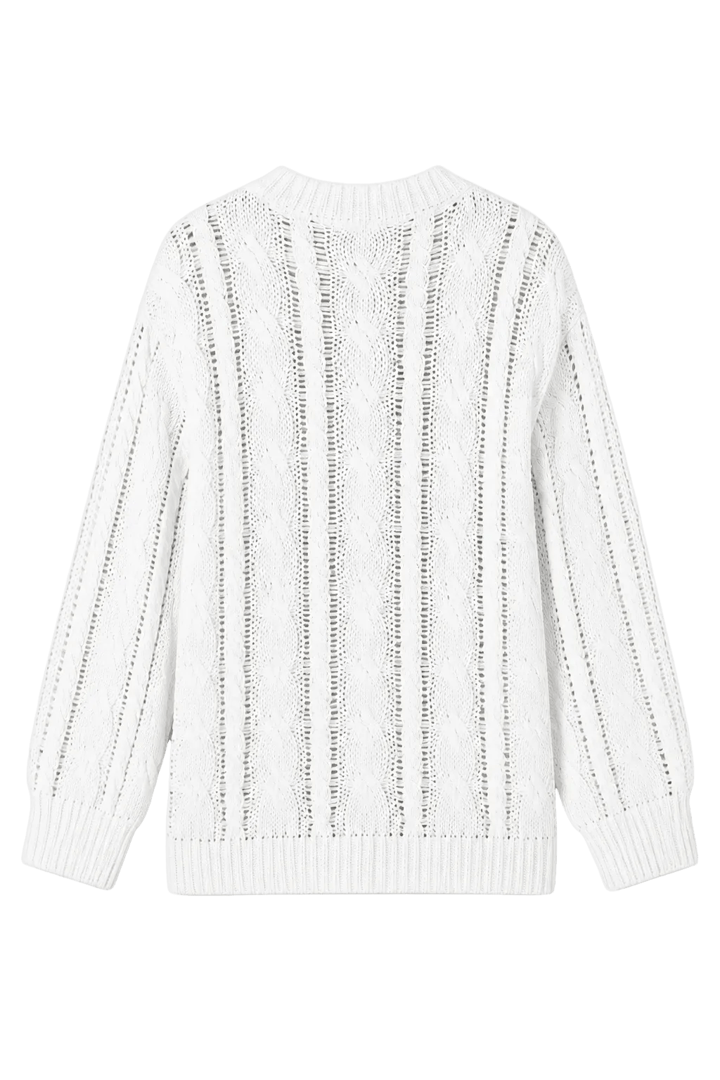 Cable Knit Long Sleeve White Sweater