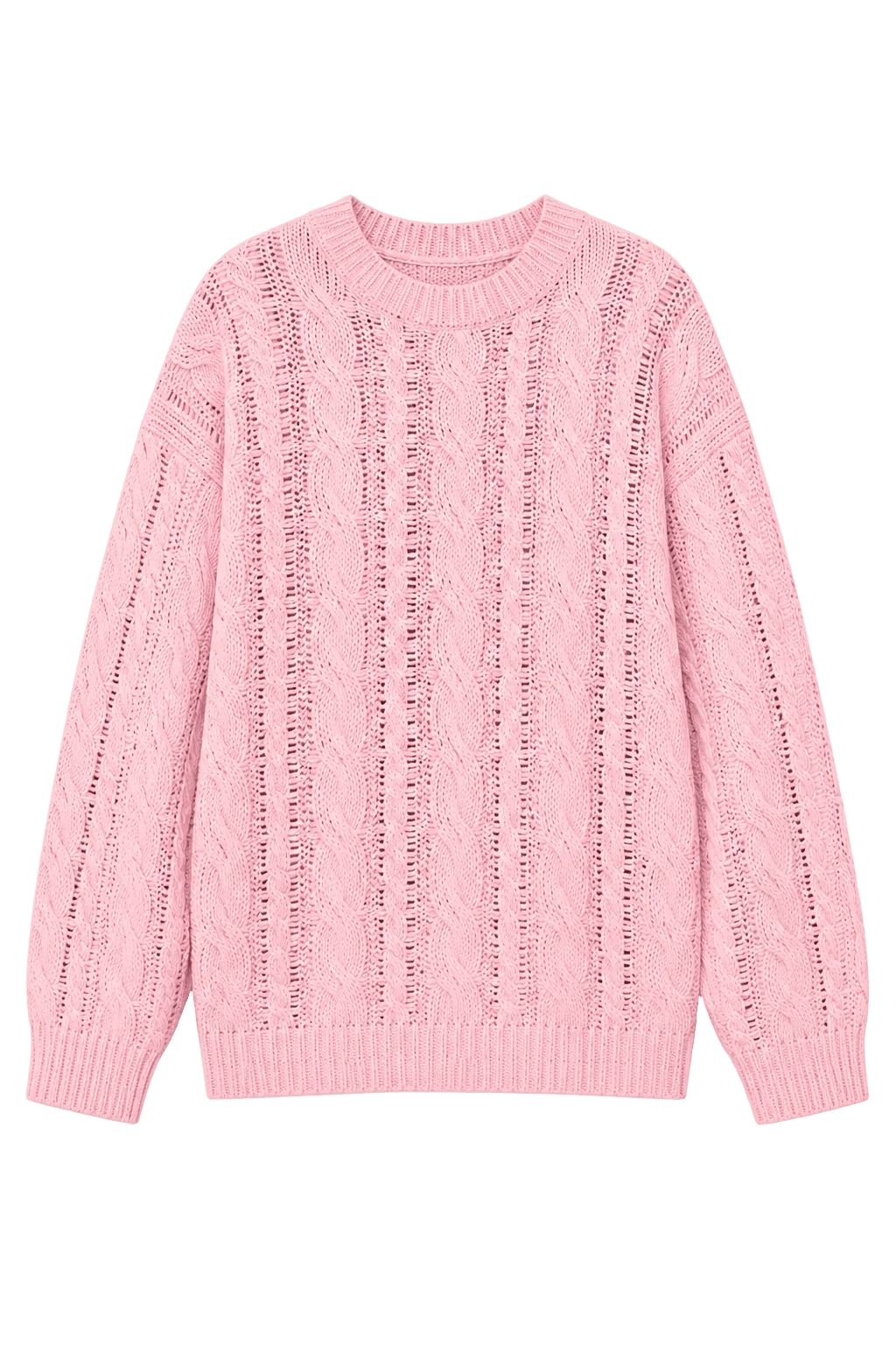 Cable Knit Long Sleeve Pink Sweater