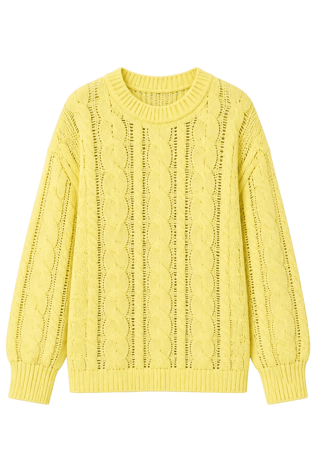 Cable Knit Long Sleeve Yellow Sweater