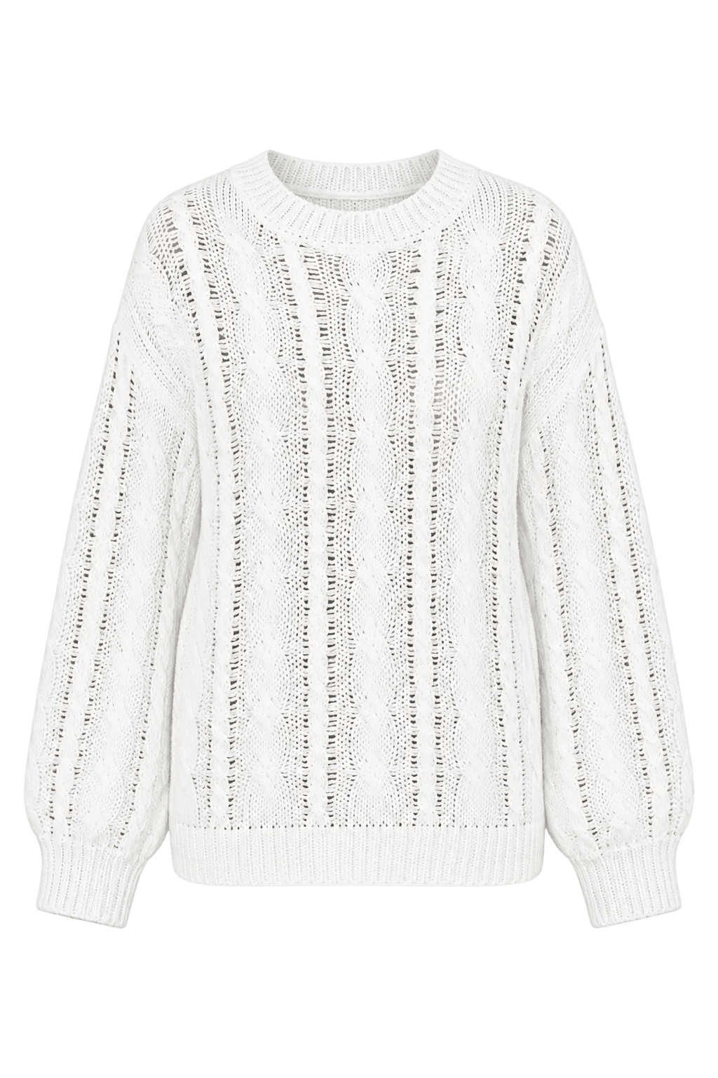 Cable Knit Long Sleeve White Sweater