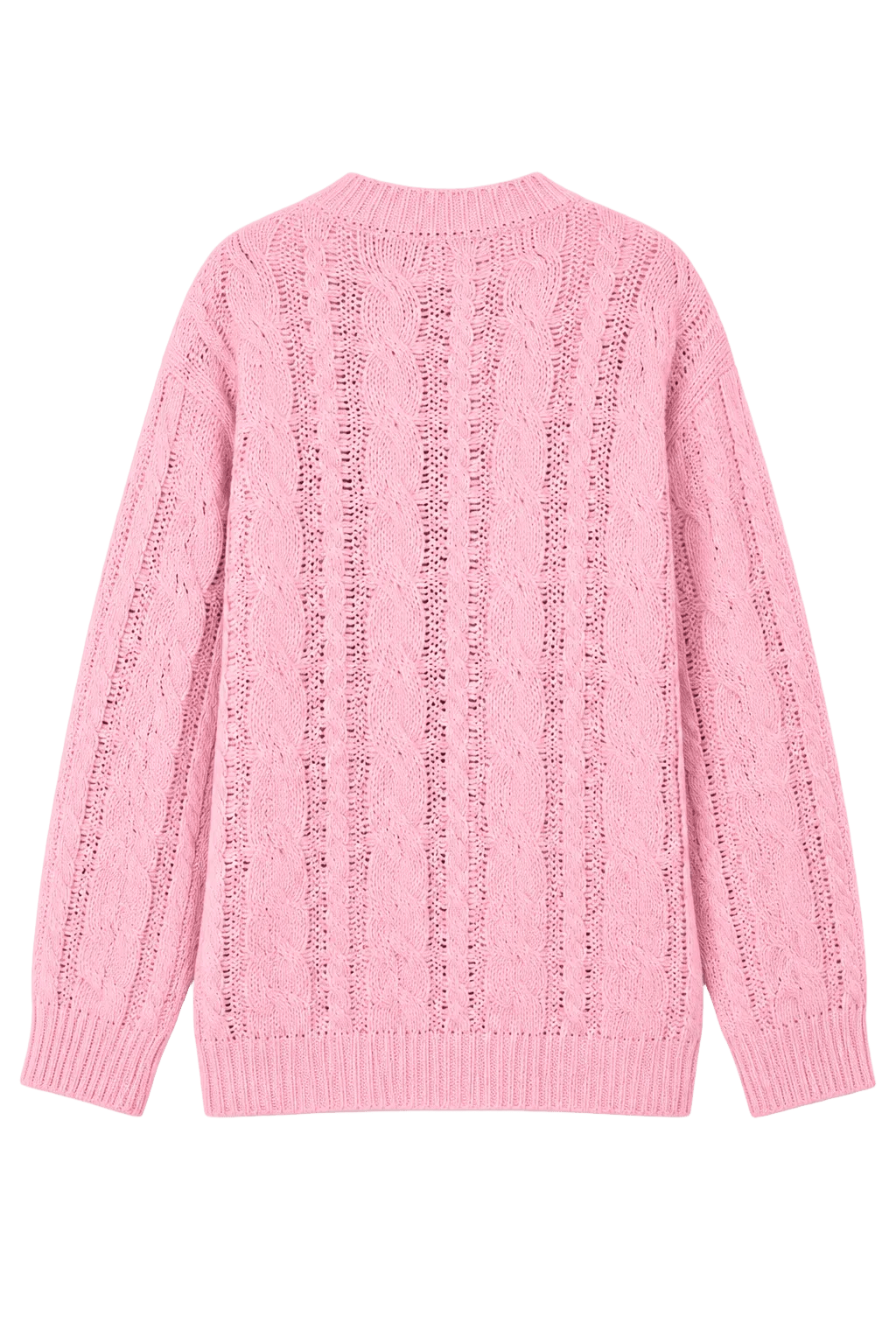 Cable Knit Long Sleeve Pink Sweater
