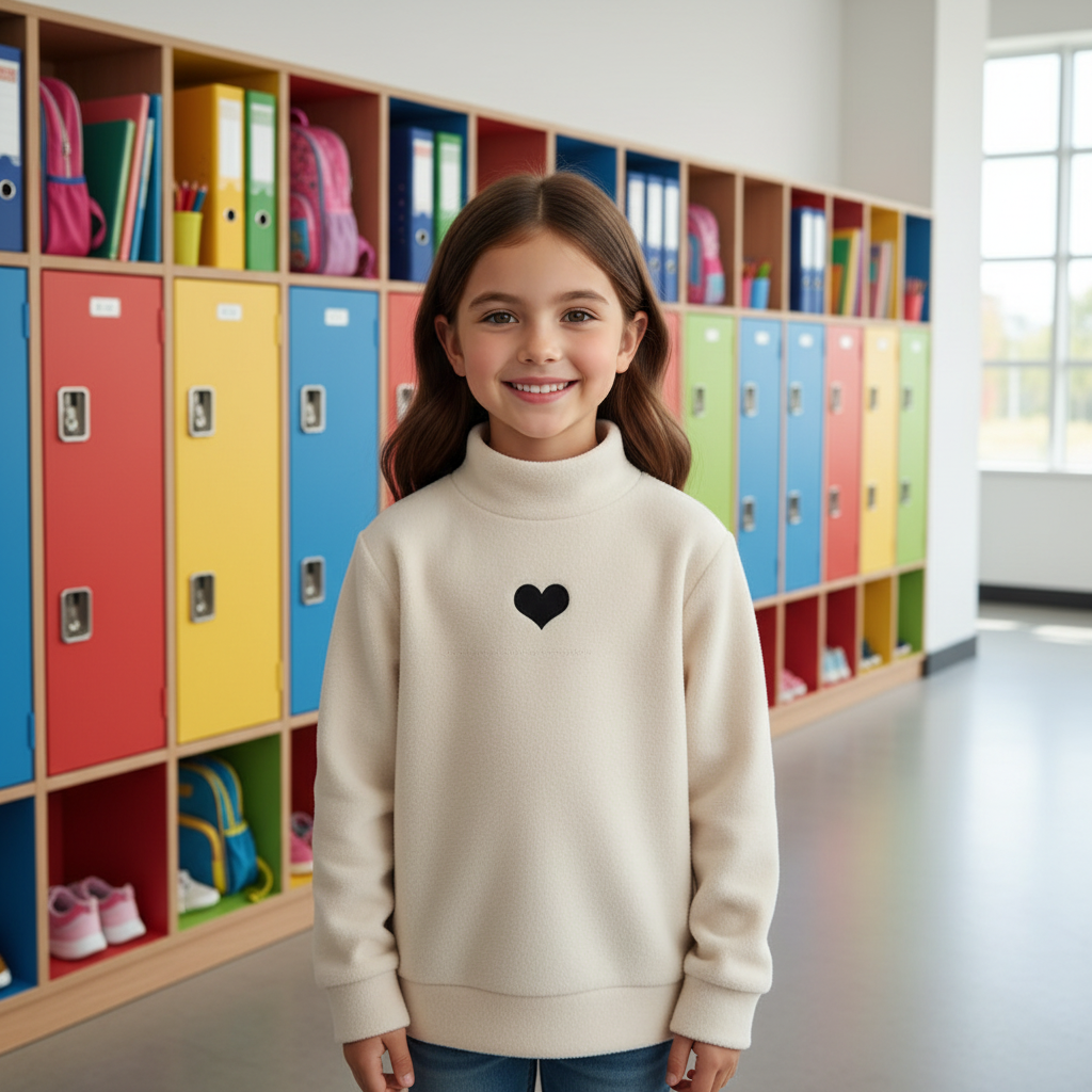 Girl at colorful shoe lockers