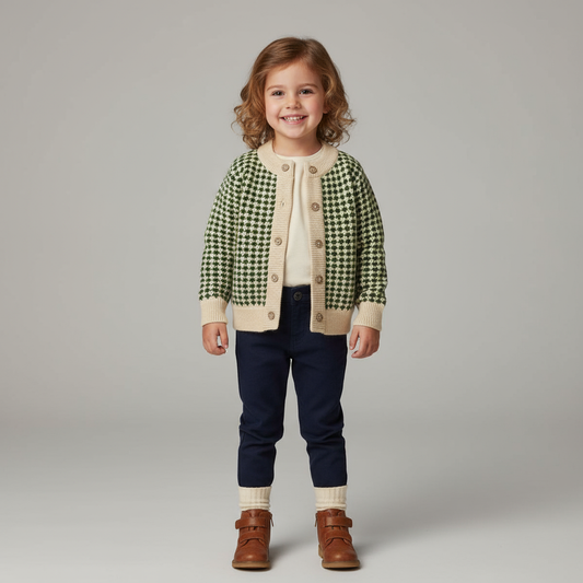 Cozy Organic Cotton Olive Striped Knitted Cardigan
