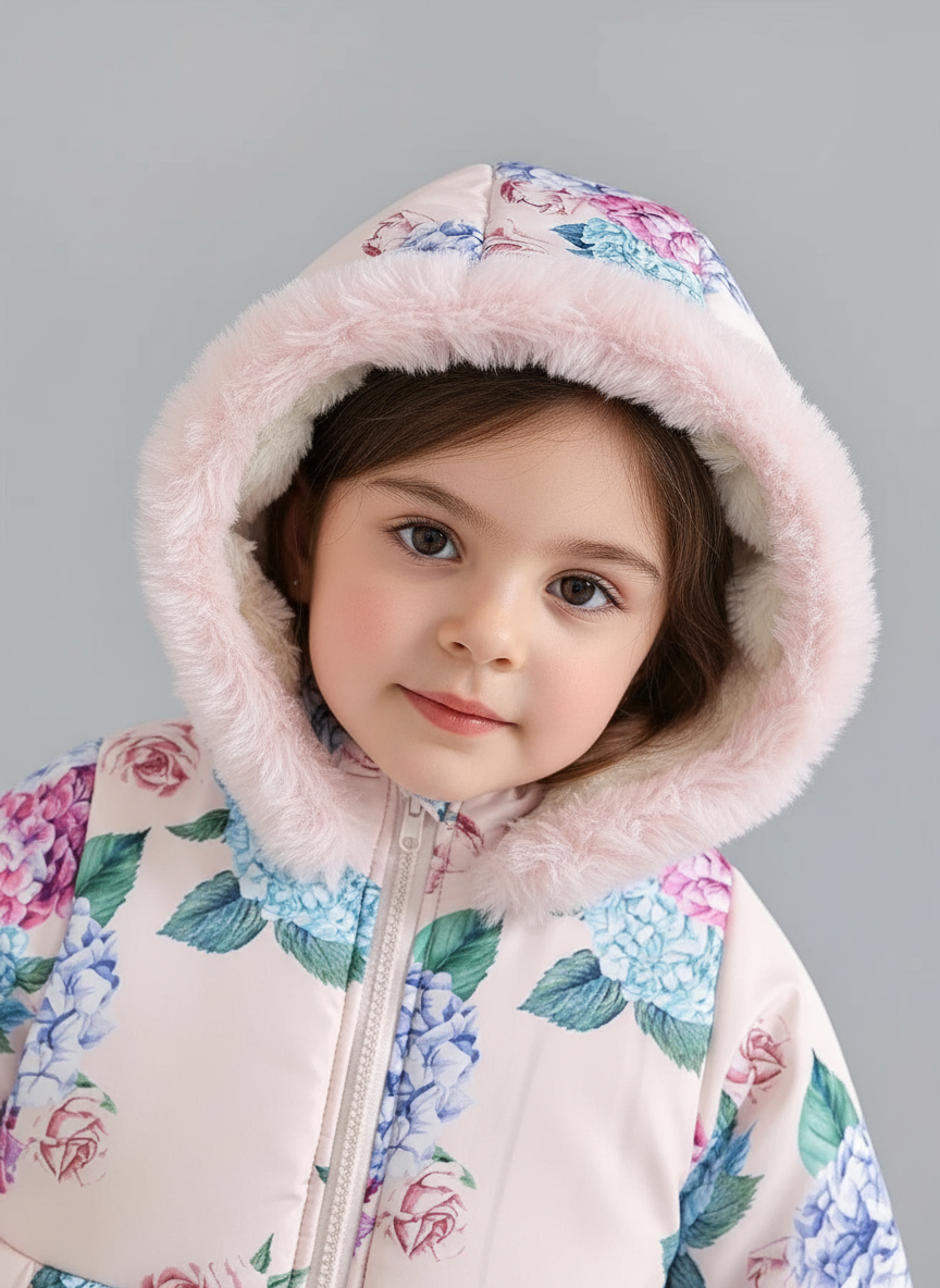 Girl in floral coat - close-up portrait