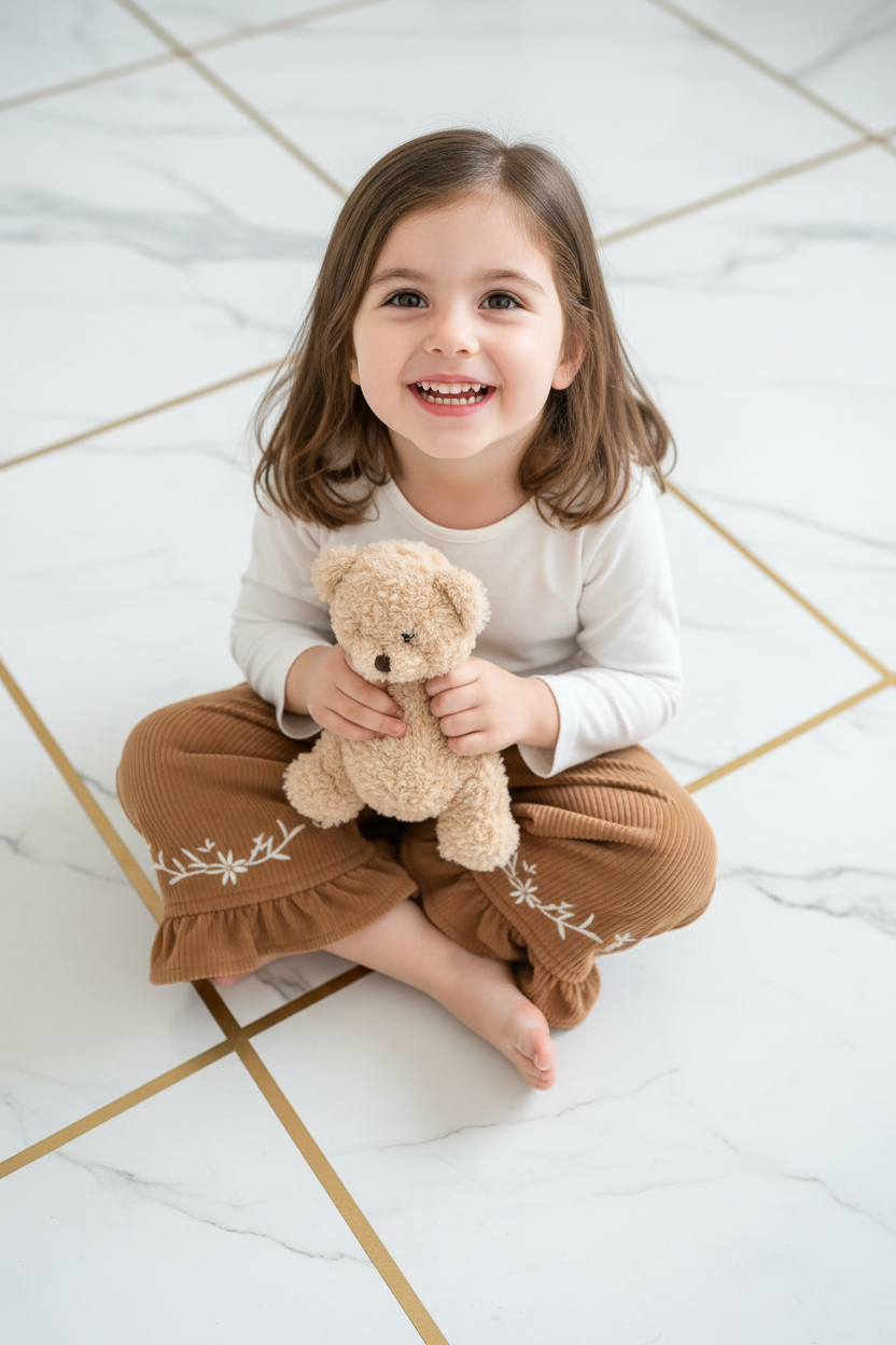 Girl Sitting with Teddy Bear