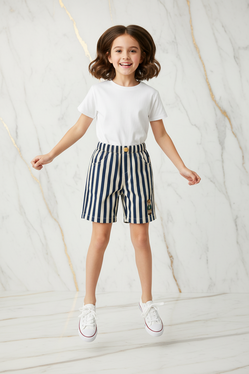 Girl striped shorts - jumping