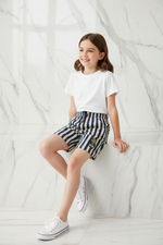 Girl striped shorts - sitting