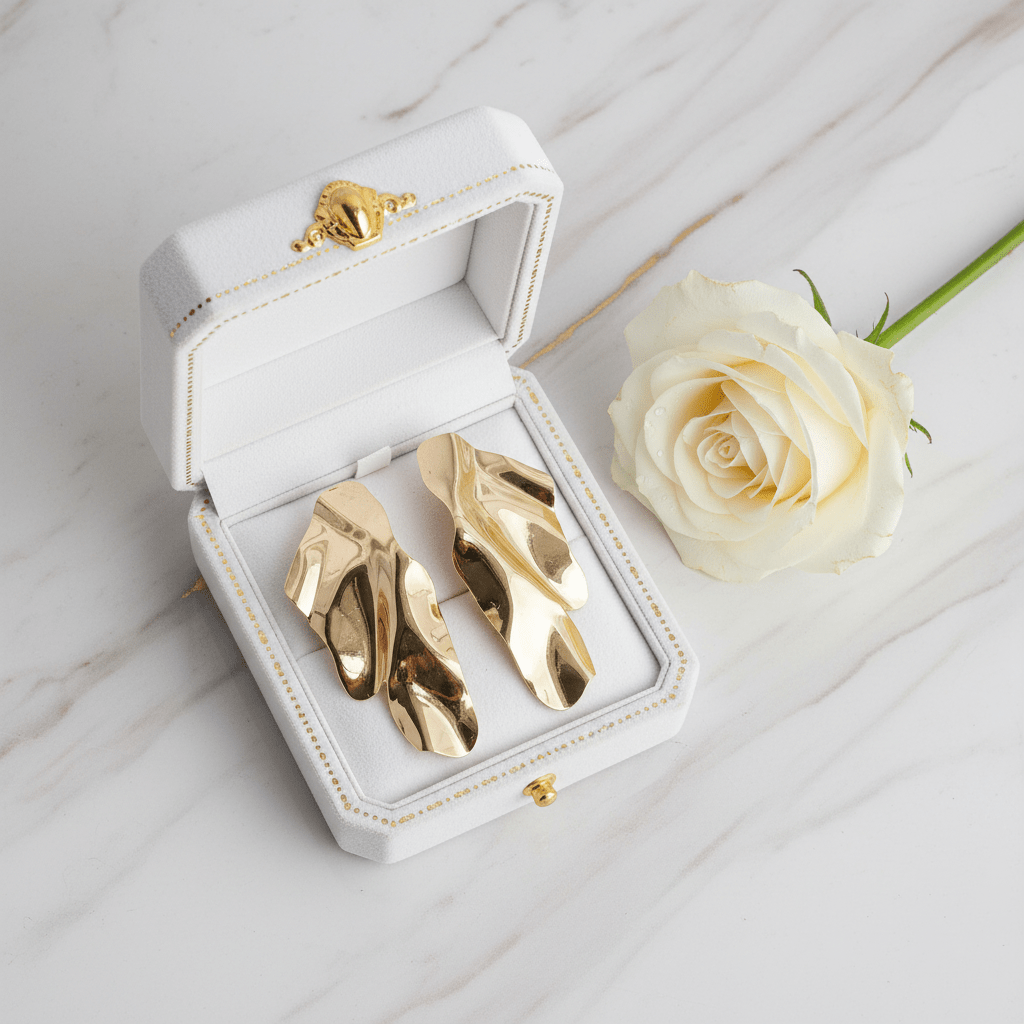 Gold Earring in Luxury Box with Rose 1