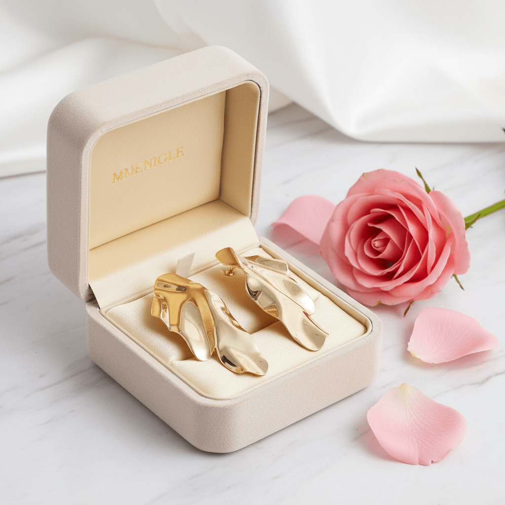 Gold Earring in Luxury Box with Rose 2