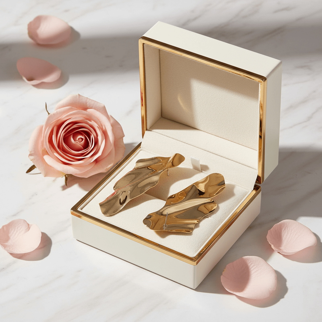 Gold Earring in Luxury Box with Rose 4