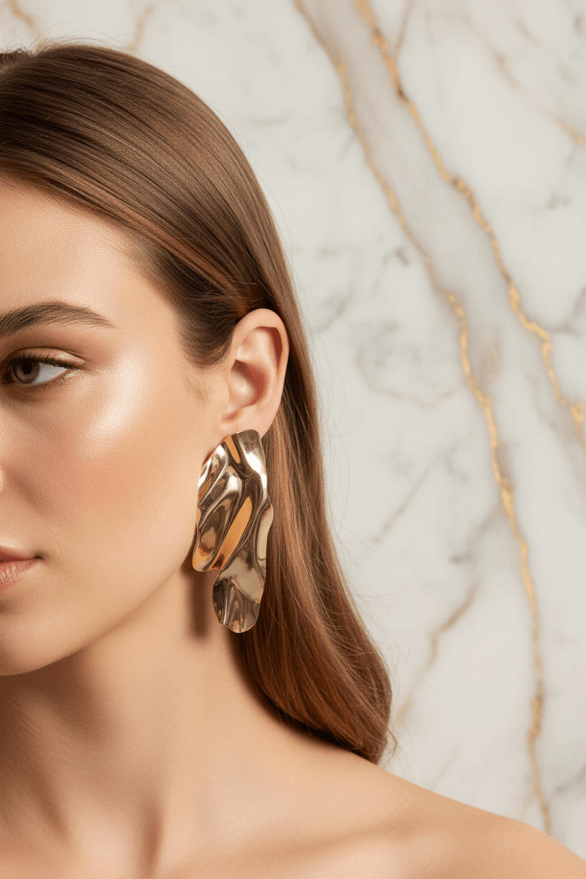 Gold Sculptural Earring - Elegant Portrait