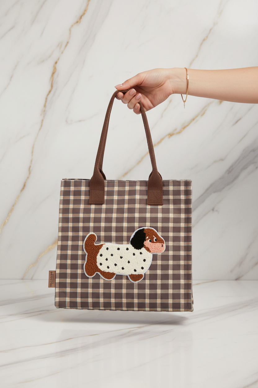 Gray Plaid Dog Bag - Marble Background
