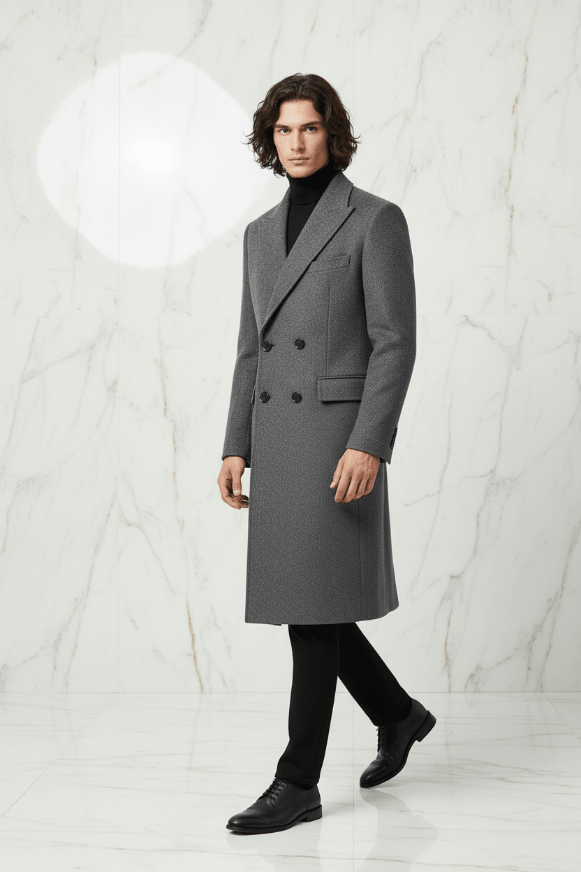Gray Wool Coat - Bright Three Quarter Walk