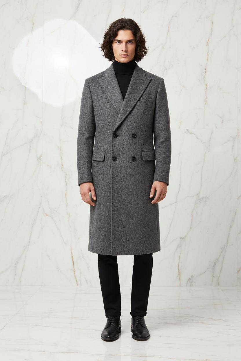 Gray Wool Coat - Front View