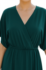 Green Dress - V-Neck & Sleeve Detail