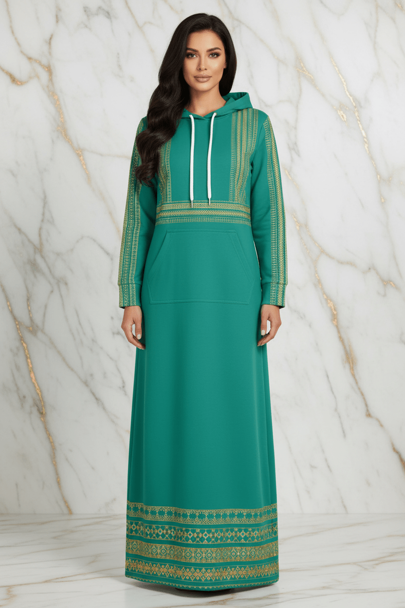 Green Hoodie Dress - Corrected Front View