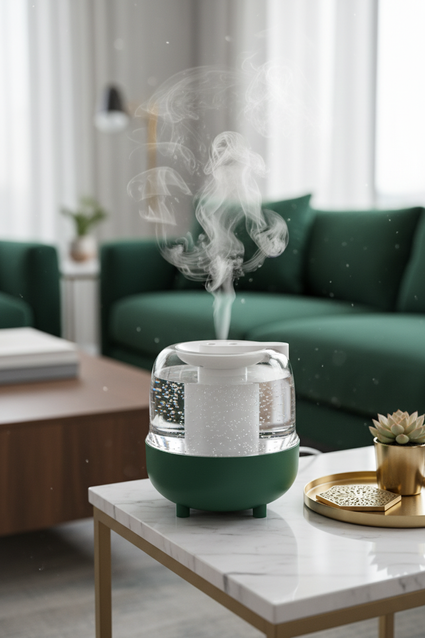 Green Humidifier Close-Up - Living Room