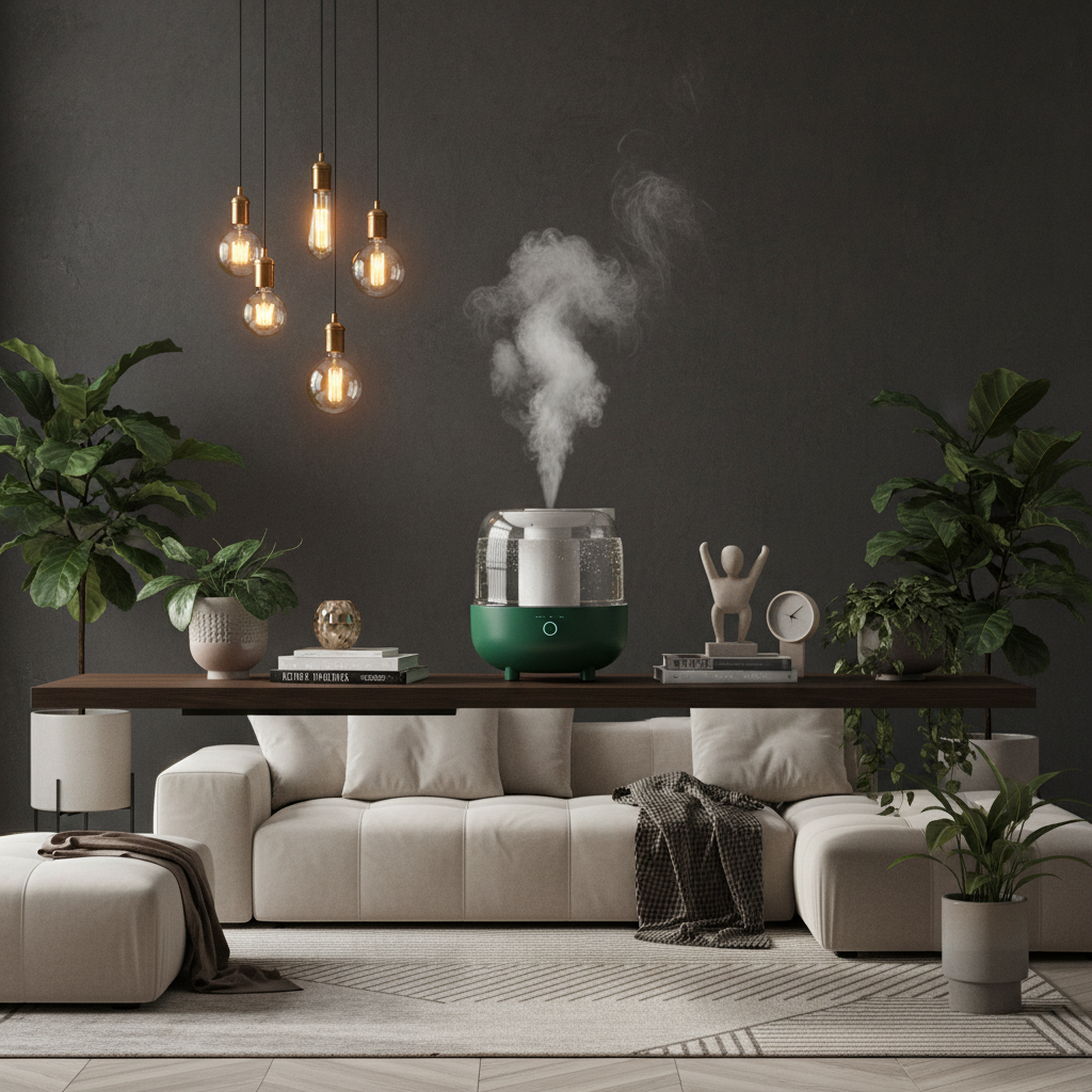 Green Humidifier - Moody Living Room