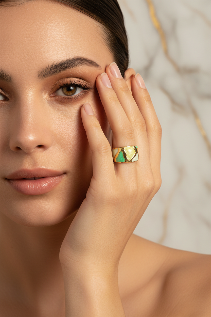 Green Ring Beside Face