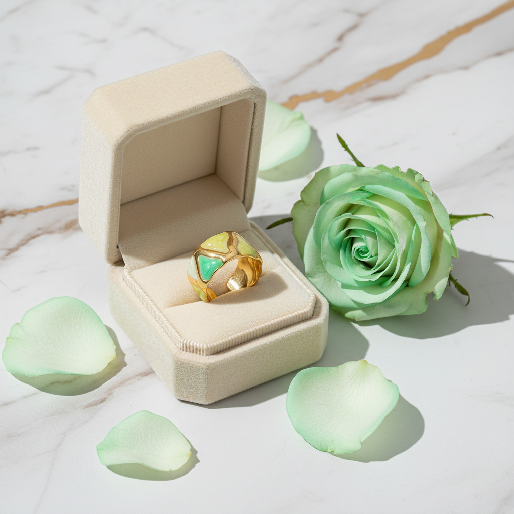 Green Ring Box Flat Lay
