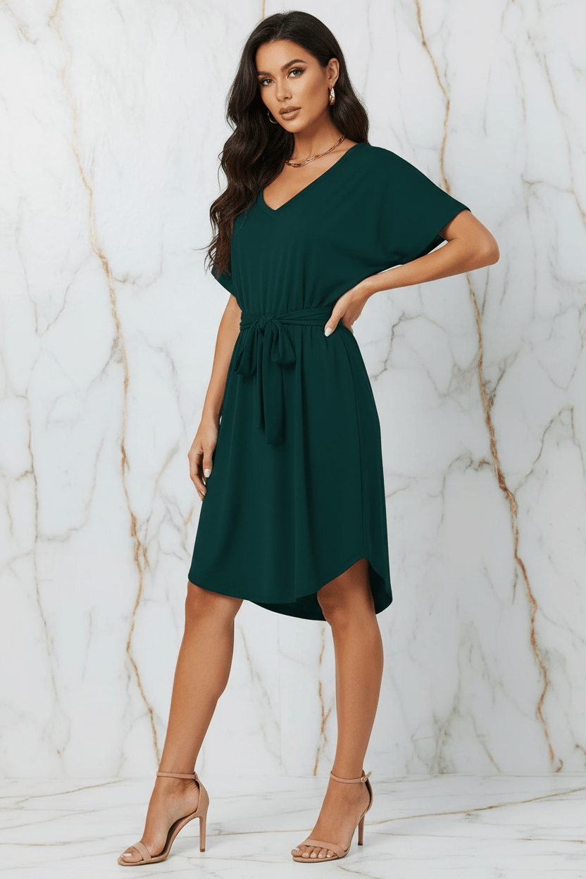 Green Short Dress - Three Quarter