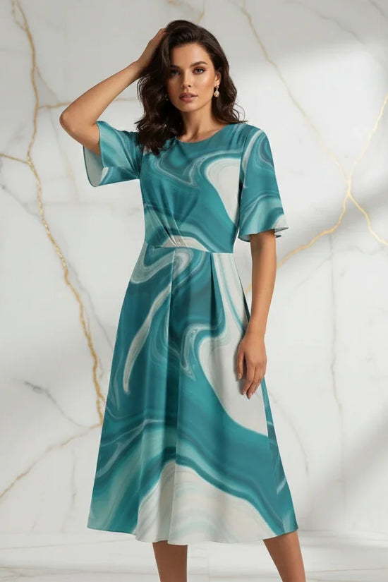 Hand in hair full-length pose