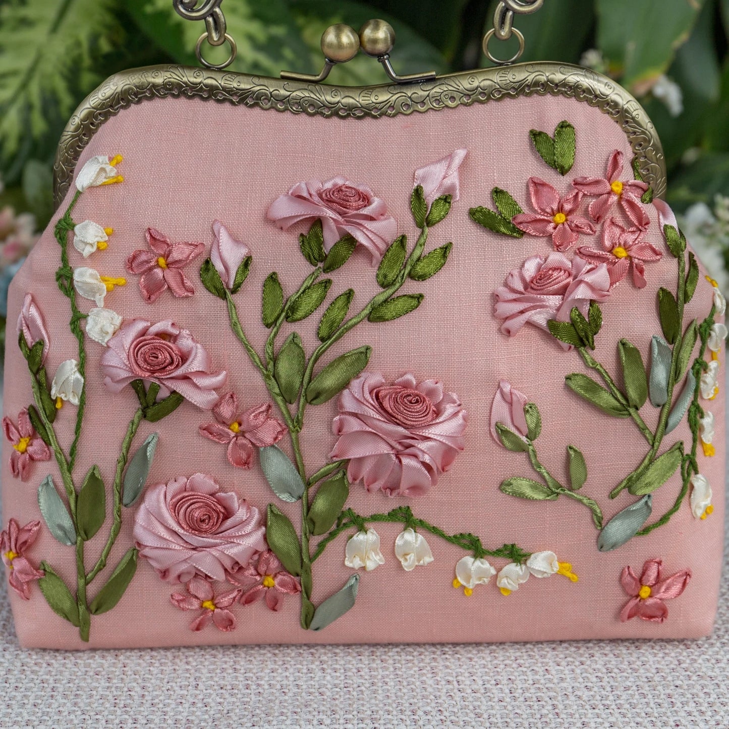 Luxury Unique Embroidered Pink Handbag