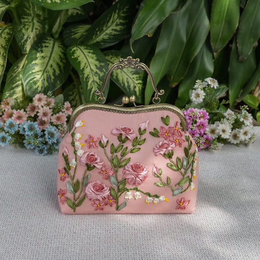 Luxury Unique Embroidered Pink Handbag