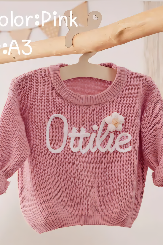 Cotton Hand embroidered Name Baby Rose Pink Sweater
