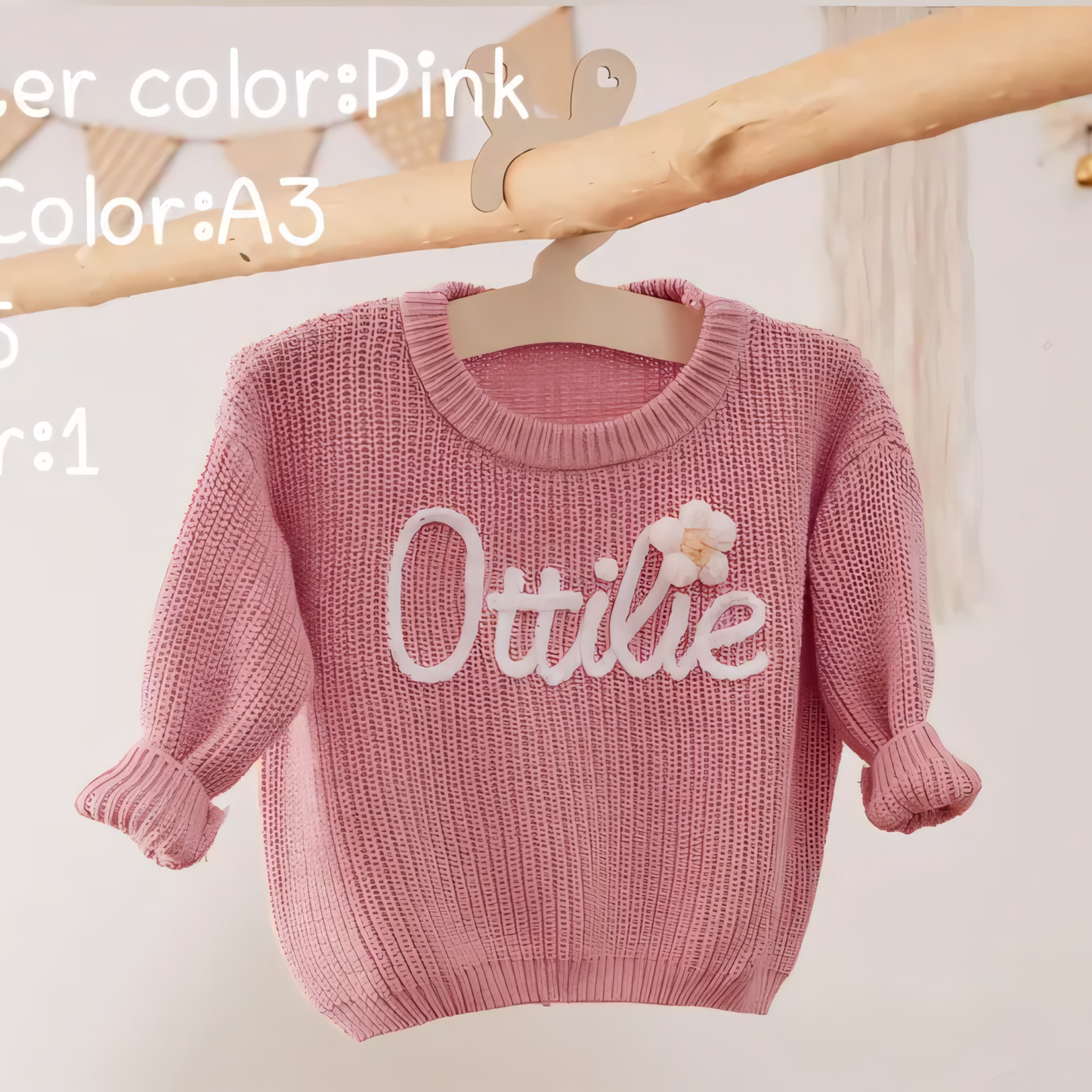 Cotton Hand embroidered Name Baby Rose Pink Sweater