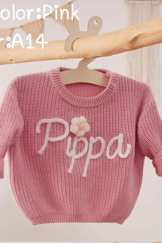 Cotton Hand embroidered Name Baby Rose Pink Sweater