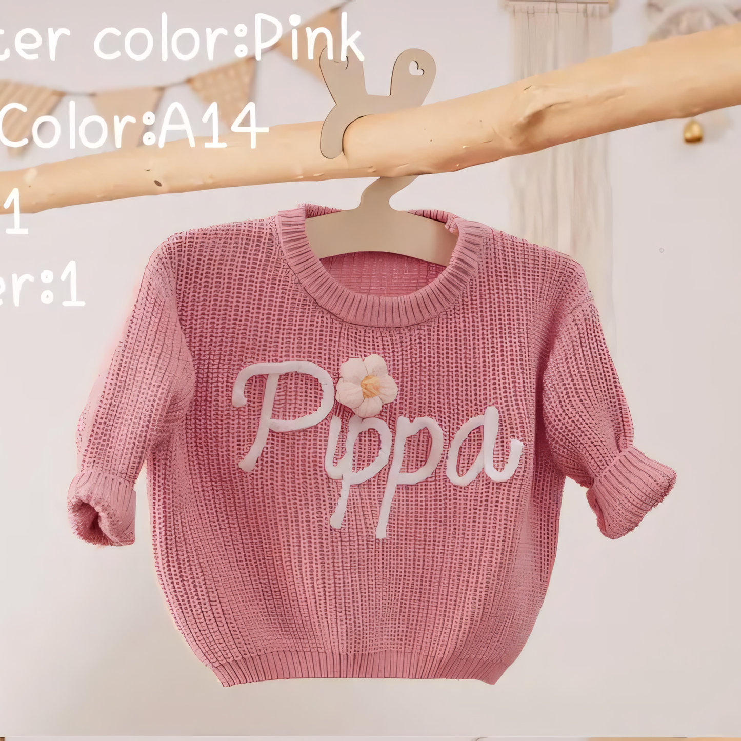 Cotton Hand embroidered Name Baby Rose Pink Sweater