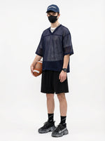 240GSM Men’s Boxy-Fit Mesh Layering V-Neck T-Shirt Royal Blue