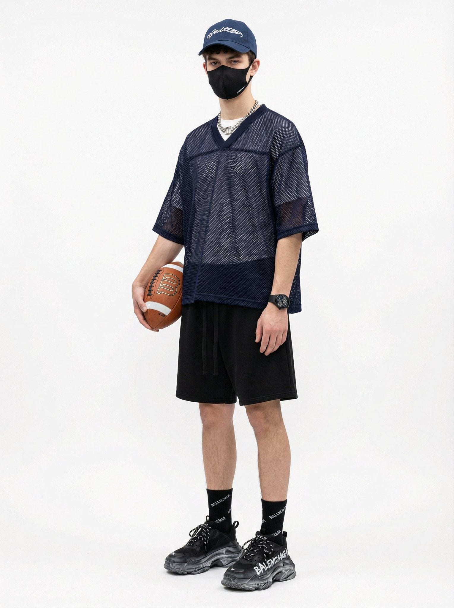 240GSM Men’s Boxy-Fit Mesh Layering V-Neck T-Shirt Royal Blue