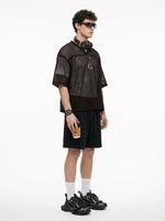 240GSM Men’s Boxy-Fit Mesh Layering V-Neck T-Shirt Coffee Brown