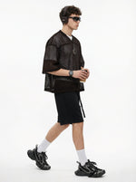 240GSM Men’s Boxy-Fit Mesh Layering V-Neck T-Shirt Coffee Brown