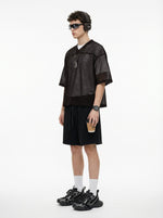 240GSM Men’s Boxy-Fit Mesh Layering V-Neck T-Shirt Coffee Brown