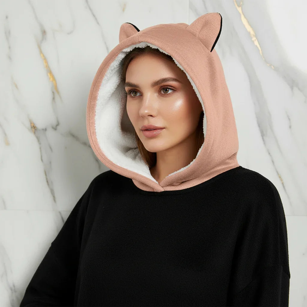 Intimate portrait showing hood and cat ear details