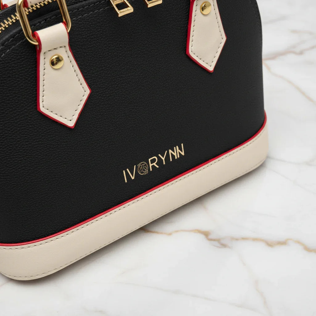 IVORYNN bag - close-up hardware details on gold marble
