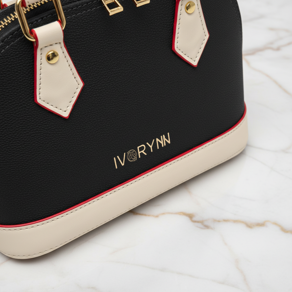 IVORYNN bag - close-up hardware details on gold marble