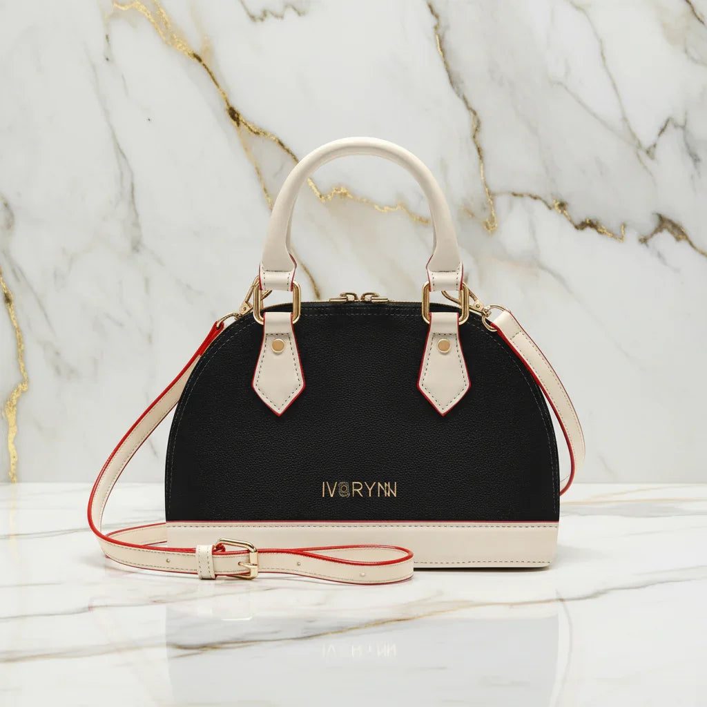 IVORYNN bag - front view on gold marble