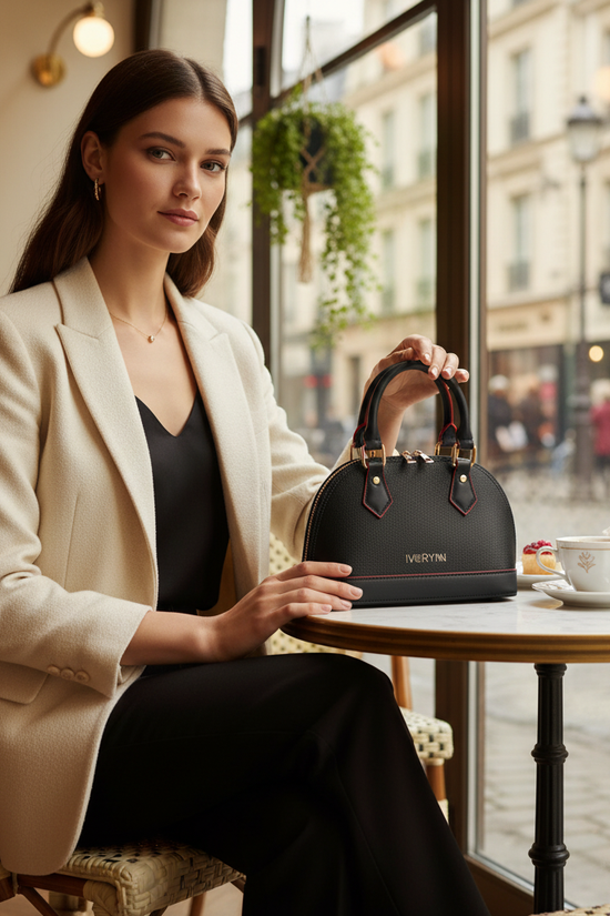 IVORYNN bag in European café - seated