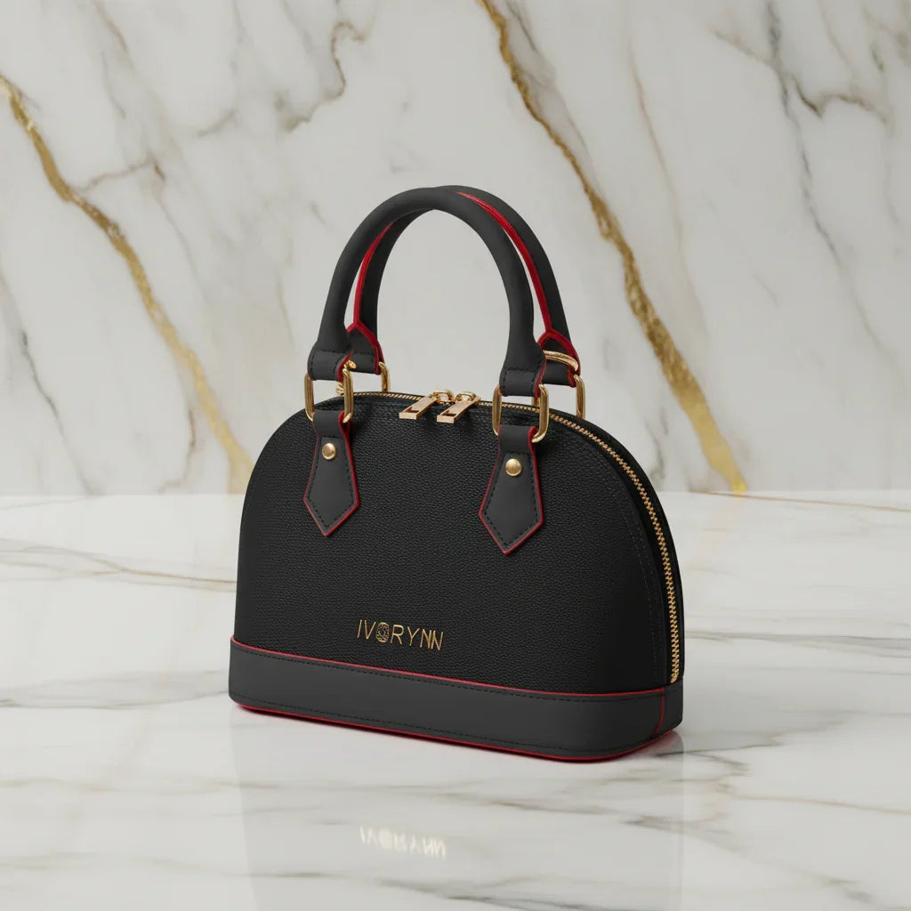 IVORYNN bag on gold marble - angled view