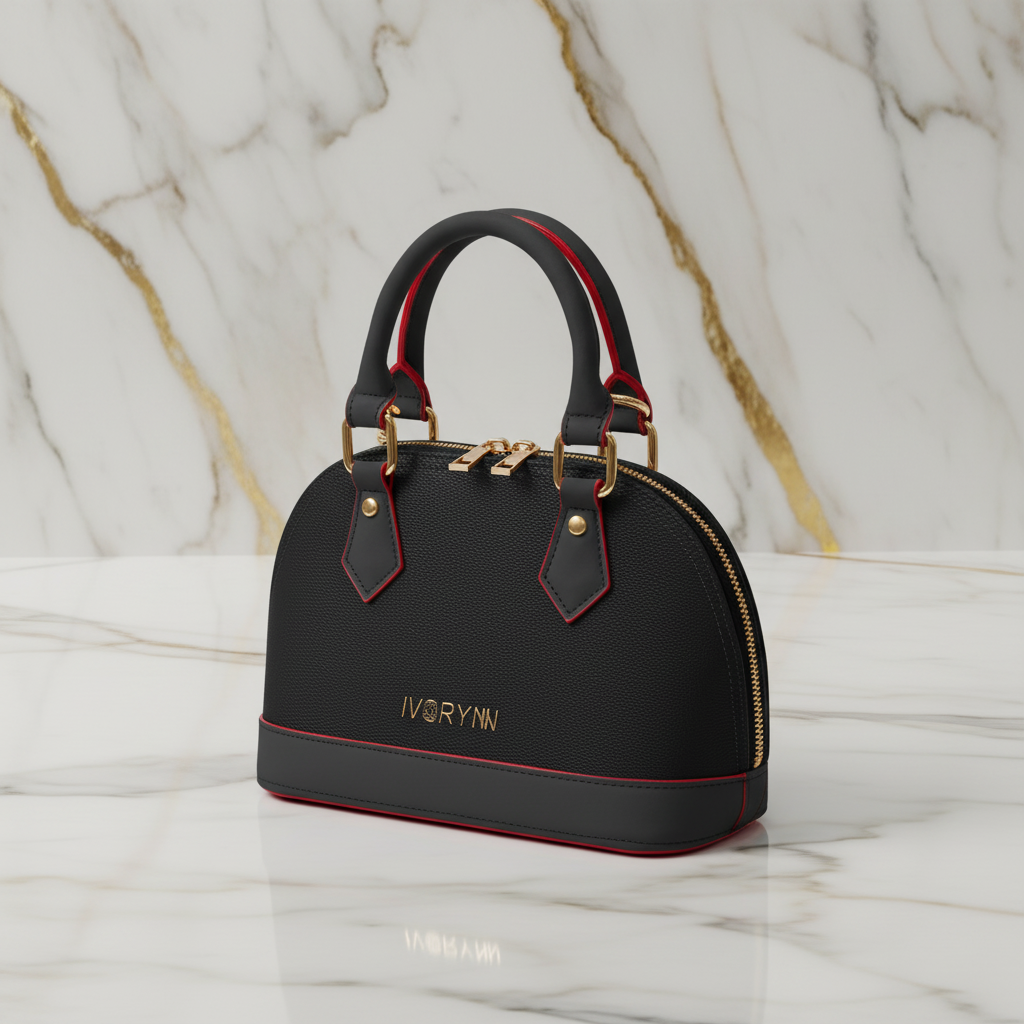 IVORYNN bag on gold marble - angled view