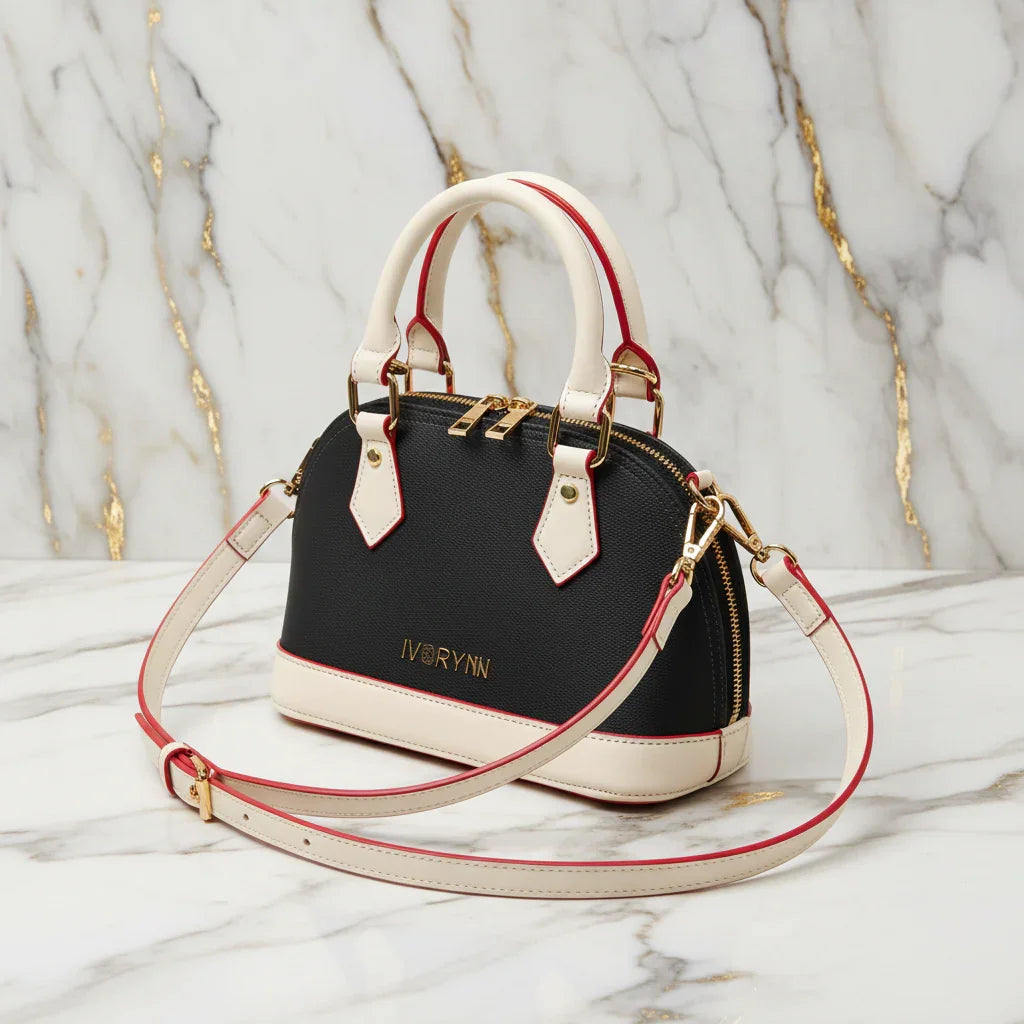 IVORYNN bag - three-quarter angle on gold marble