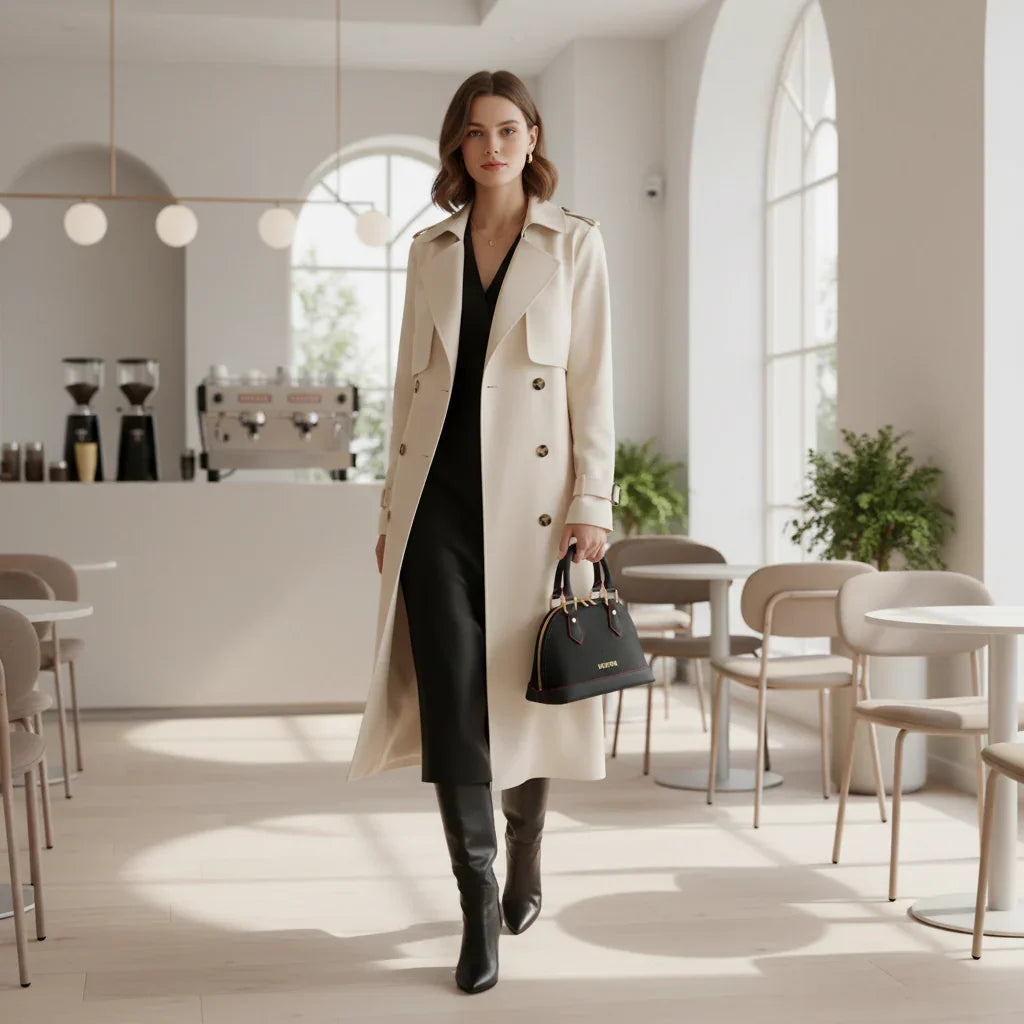 IVORYNN bag - walking through café interior