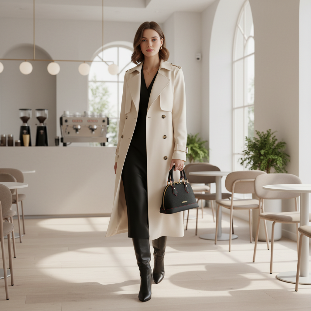 IVORYNN bag - walking through café interior