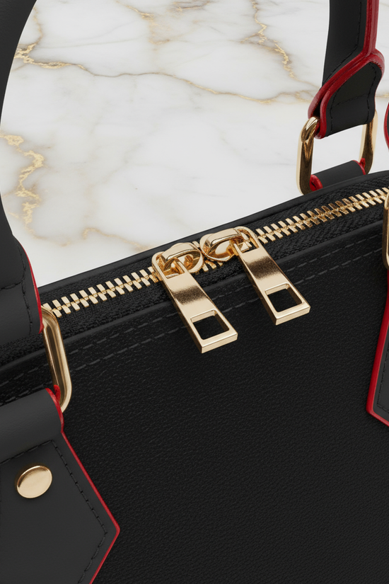 IVORYNN black bag - close-up hardware details on gold marble